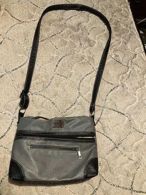 Stone & Co. Gray Crossbody with Black Trim and Silver Plate
